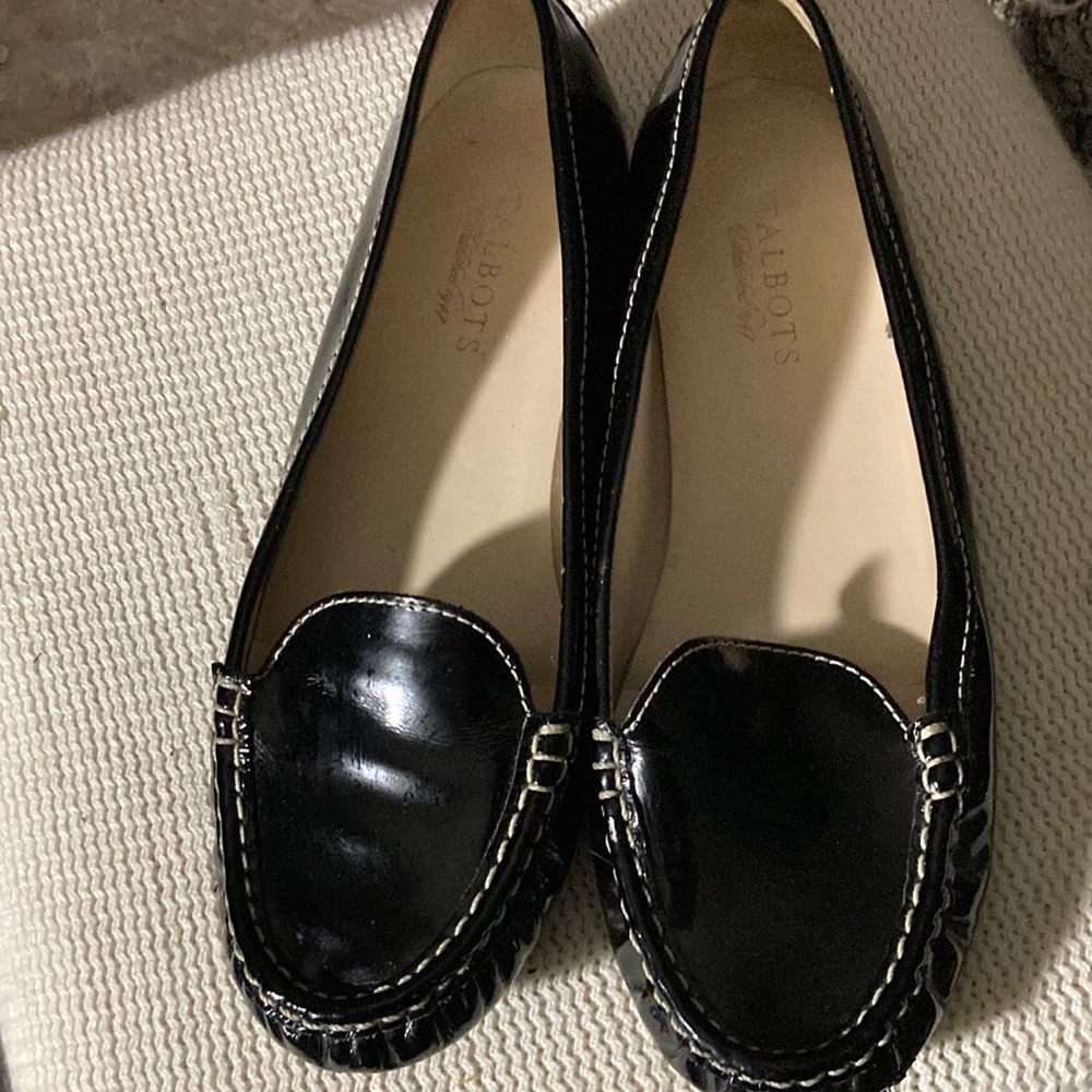 Talbots black patent leather casual flats, size 8